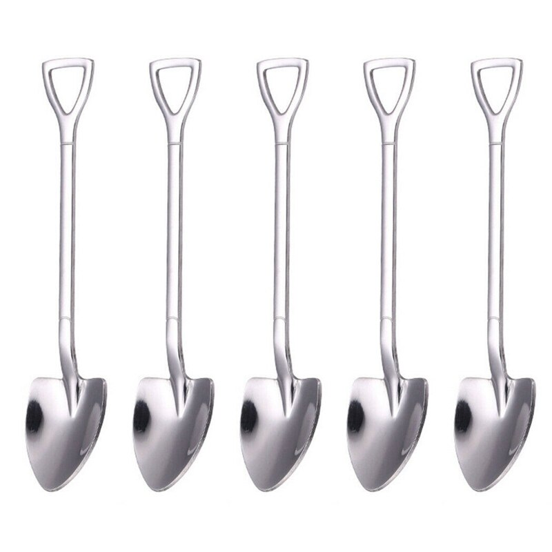 5 Pcs Tea Spoon stainless Steel Cake Fruit Spoons For Dessert Small Coffee Scoop Gold Dessert Tools for Snack Dinnerware: HG46984SV