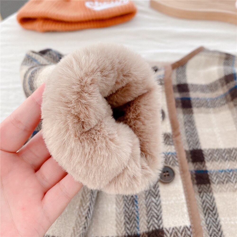 2021 inverno nuovi ragazzi e ragazze moda interna in pile plaid cappotti bambini spessi caldi giacche di lana casual