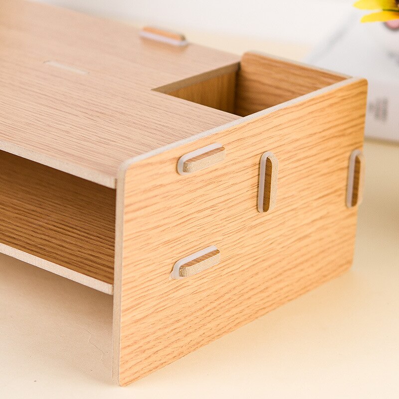 Wood Assembled Monitor Stands with 2 Drawers Office Table Storage Organizer Keyboard Computer Screen Rack Laptop/Screen Bracket