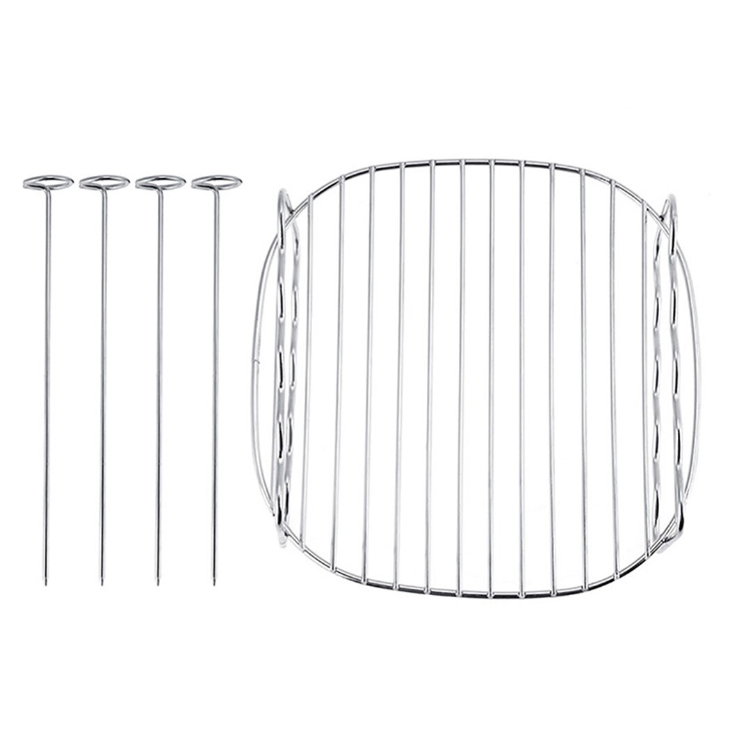 Justdolife 7Inch Air Fryer Rack Set Versatile Grilling Rack Double Layer Rack With Skewers Steaming Drain Oil Holder For Kitchen