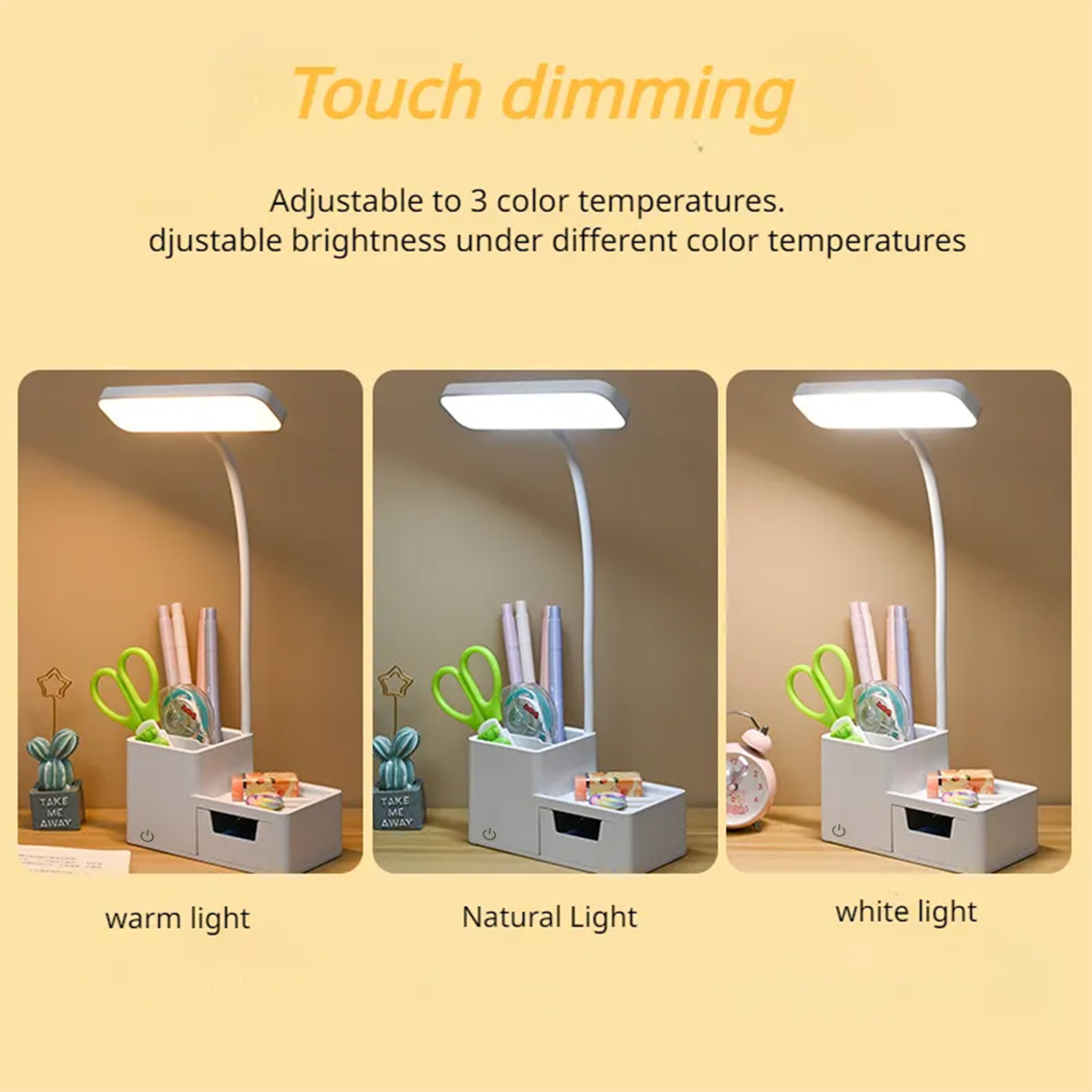 4000Mah Led Tafellamp Usb Oplaadbare Leesboek Nachtlampje Oogbescherming Touch Dimbaar 3 Modi Pennenhouder Bedlampje