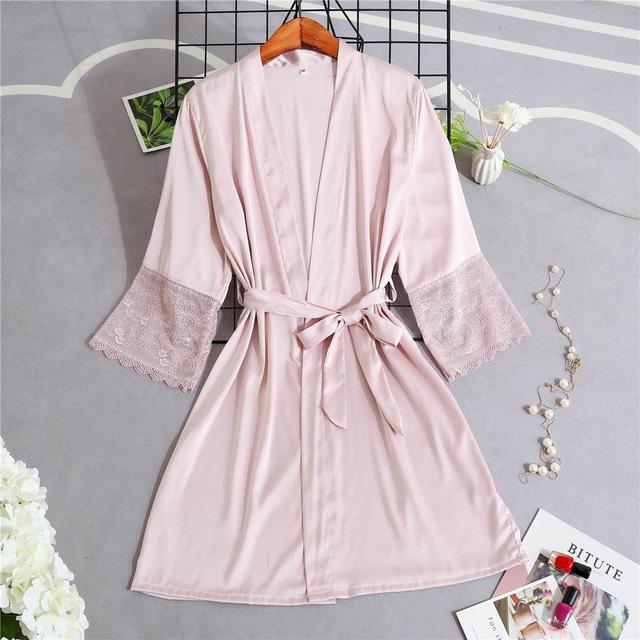 Bata suave para mujer, camisón negro, ropa de dormir, camisón de retazos de encaje, bata de dormir clásica Sexy Negligee, bata de casa: Pink / L