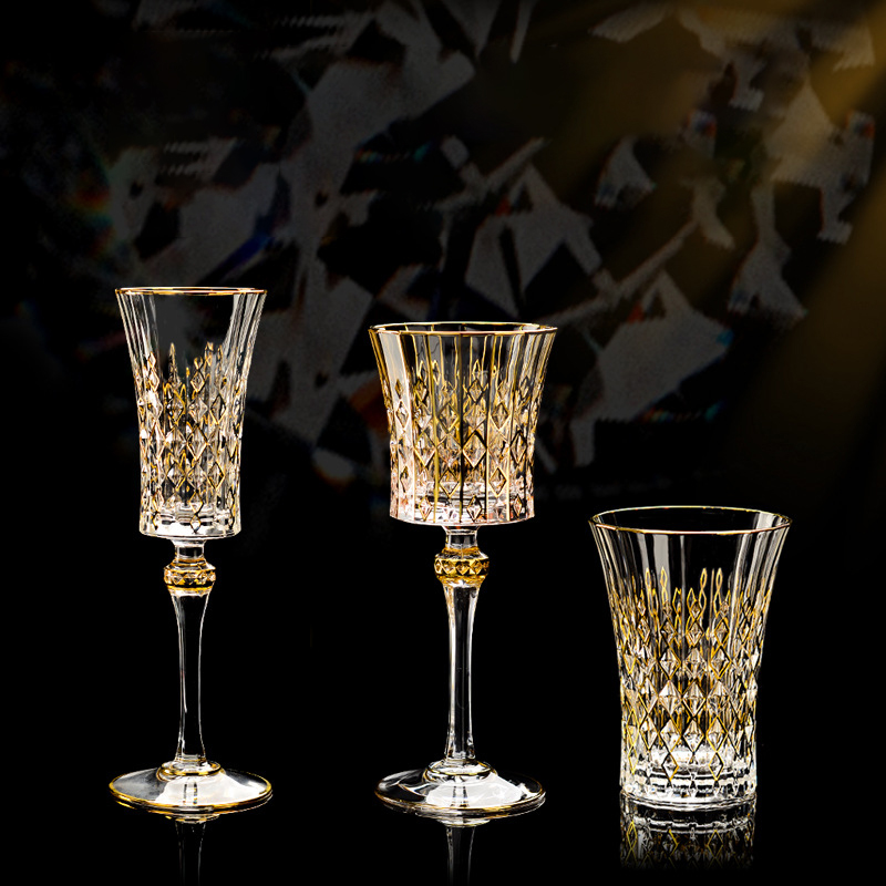 Gold Luxury Wine Glass Wine Champagne Goblet European Style Exquisite Household Bar Crystal Whiskey Glasses Hand Blown Cups