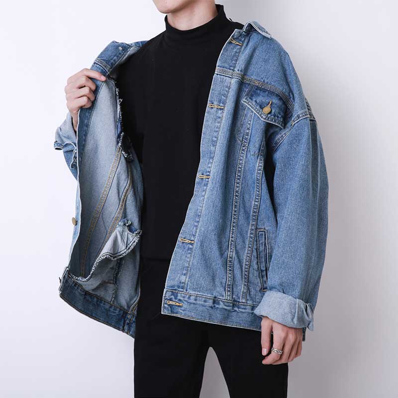 Høst vinter koreansk løs oversize denim jakke menns retro last vask student tenåringetone jakke menn klær
