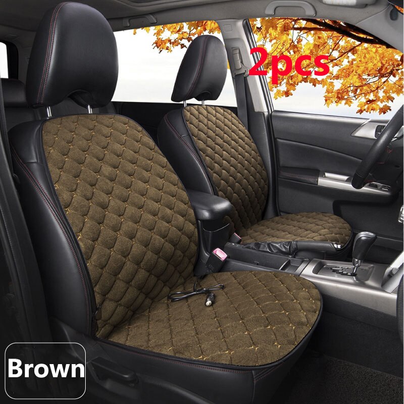 Couverture de siège de voiture chauffante 12V, couvre-siège de voiture: Two seats - Brown-SE