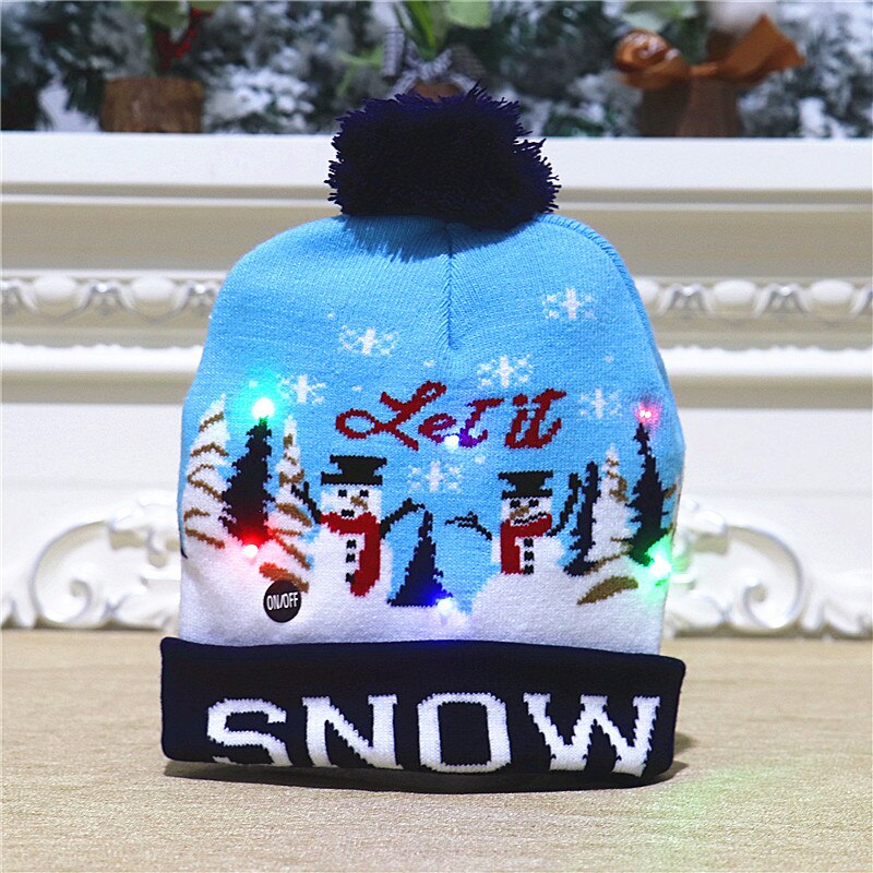 Gorros navideños con luces LED para niños y adultos, gorro de punto colorido y luminoso, de decoración navideña: style 7
