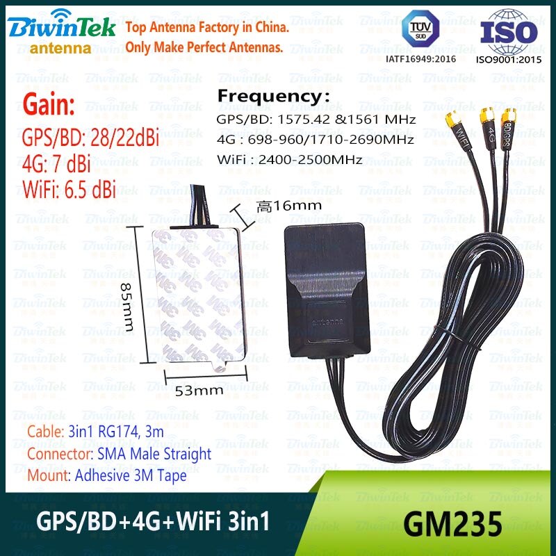 GPS Antenna GNSS BeidouGlonassGalileo External Internal ReceiverVehicleCarNavigation HighGainStrong SMAMale RG174 IP67 Magnet 3M: GM235