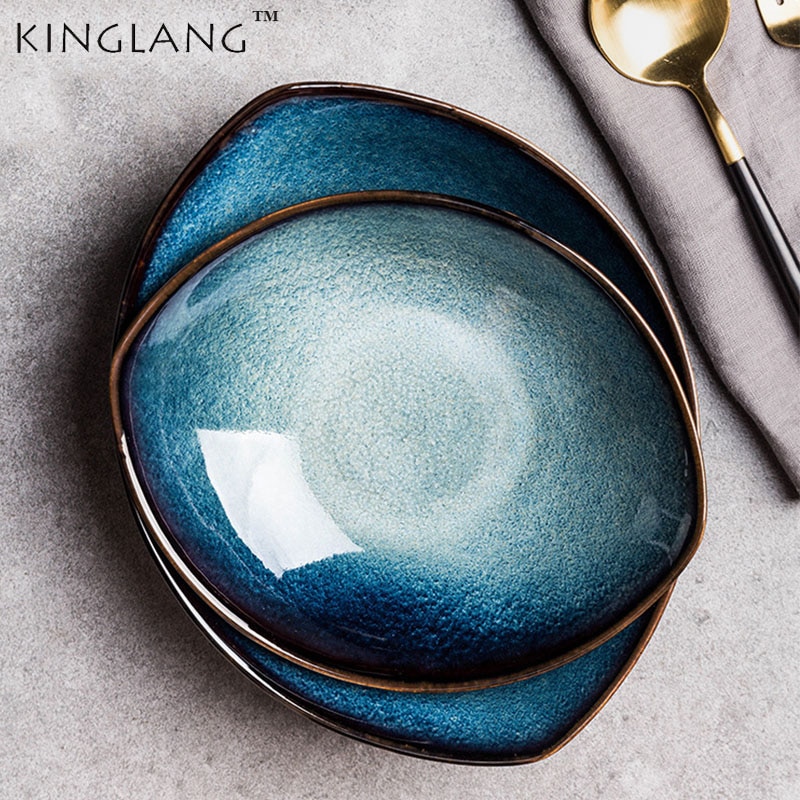 Kinglang Blue Eye Oven Glazuur Keramische Servies Schotel Plaat Ice Crack Porselein Servies Set