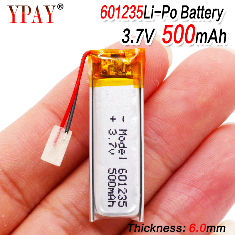 3.7V 500mAh Rechargeable Battery 601235 Lithium Polymer Li-Po ion batteries For DIY Mp3 GPS PSP bluetooth Headphone Headset
