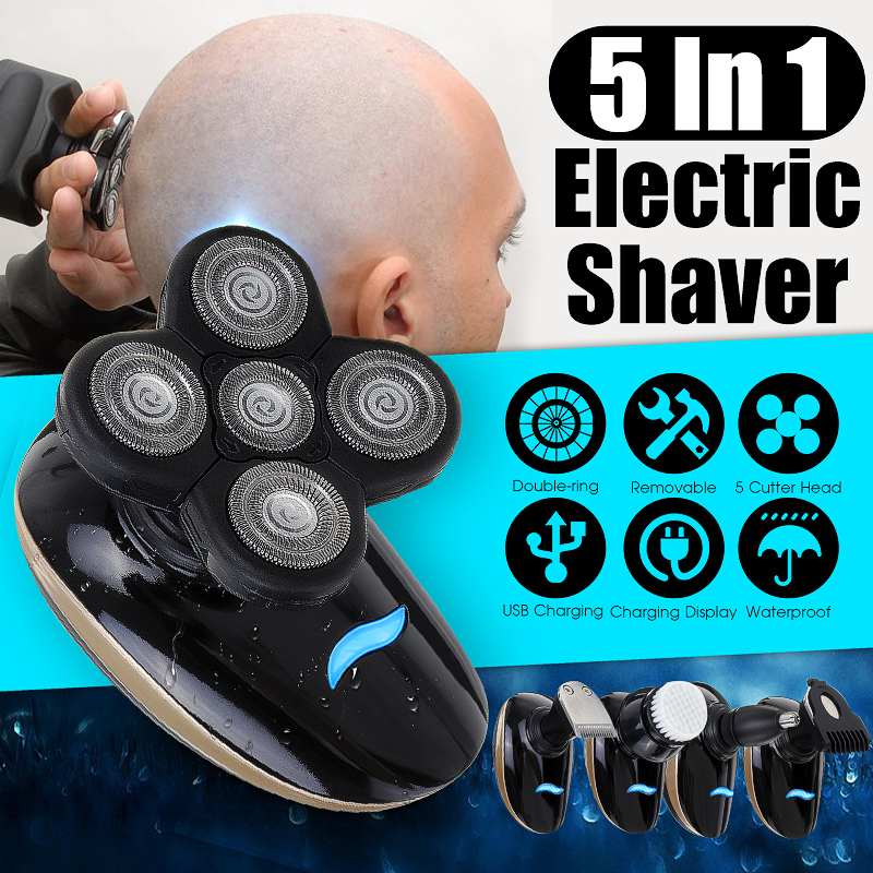 SPZ 5 in1 4D Floating Blade Head Rechargeable Men Electric Bald Shaver Beard Trimmer Razors Nose Hair Cutter Wet/Dry Washable