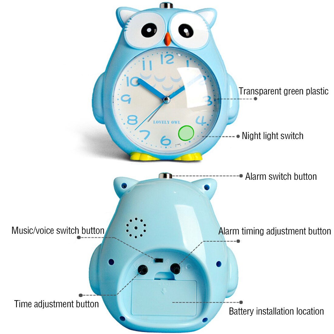 Cute Owl Table Alarm Clock For Student Lovely Cartoon Quartz Movement Beside Children Home Decoration Clock