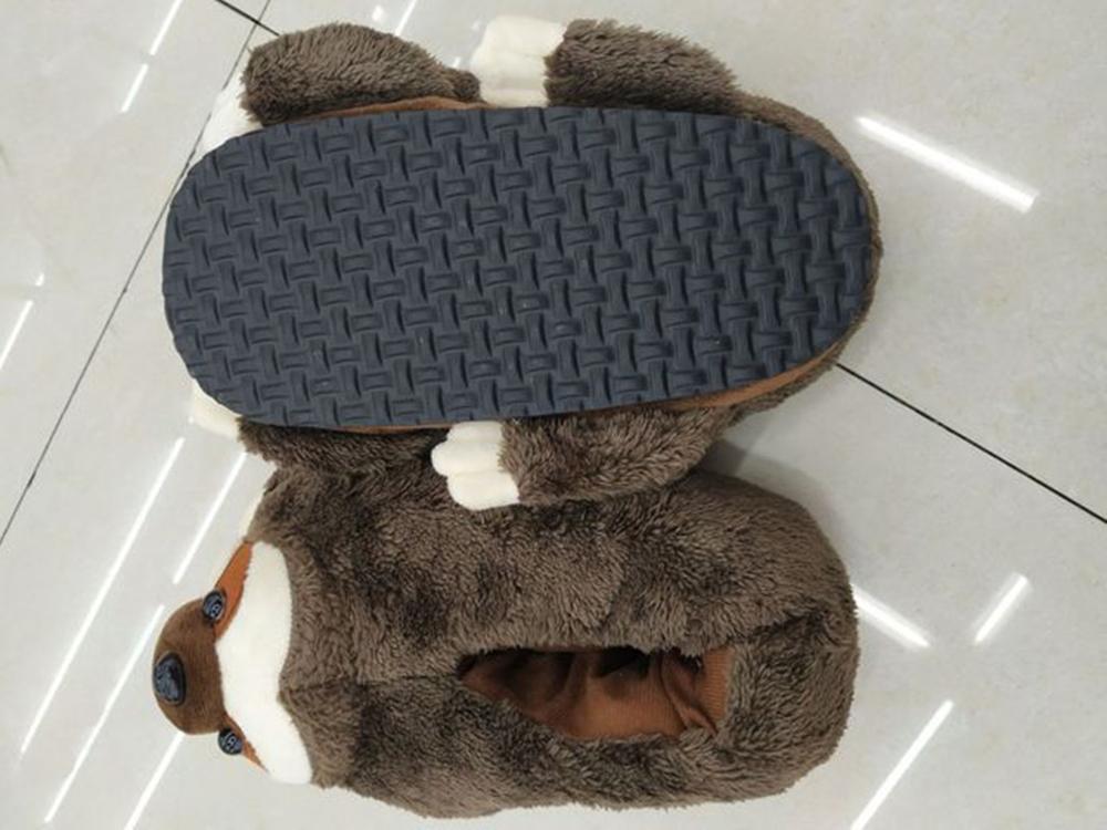 Hiver chaussons pour hommes , tricolore gros yeux chien mignon dessin animé grande tête coton pantoufles en peluche chien coton pantoufles