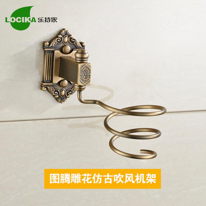 Vintage Bronze Bathroom Accessories European Brushed Solid Brass Bathroom Hardware Set Wall Mounted Carved Bathroom Products: hair dryer holder