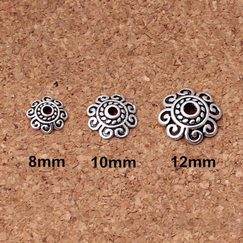 100 stücke Tibetischen Silber Blume Perlen Kappen Halfter 8mm 10mm 12mm Jahrgang Handgemachte Perlen Ende Kappe Buchse DIY Schmuck Erkenntnisse: Modell 1 / 10mm 100Stck