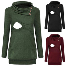 Chemisier de maternité à manches longues | Bouton femme, col bénitier, haut et Blouse d'allaitement