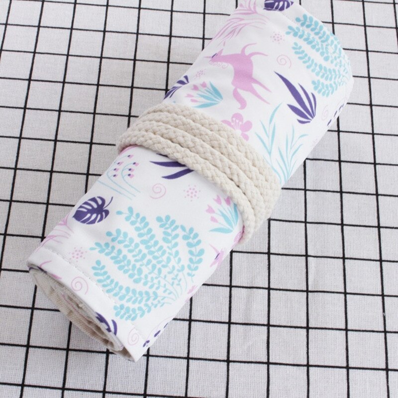 Handmade Canvas Pencil Wrap Roll Up Case Holder Bohemian Style Travel Drawing Sketching Coloring Pencil Roll Organizer: Jungle beast 36