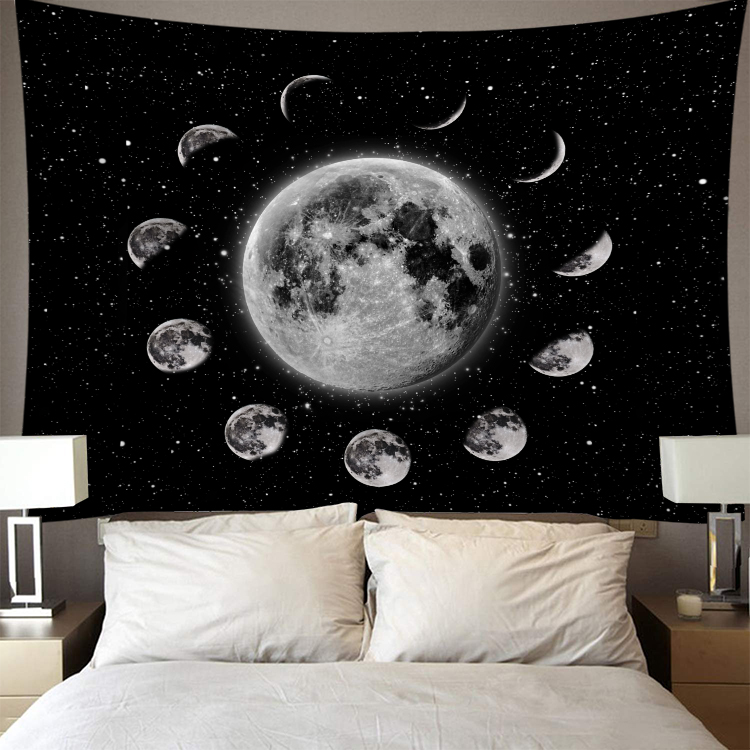 Tapiz para colgar en la pared, tapiz de poliéster con estampado de estrellas y Luna, decoración de pared para el hogar, tapices psicodélicos: A3