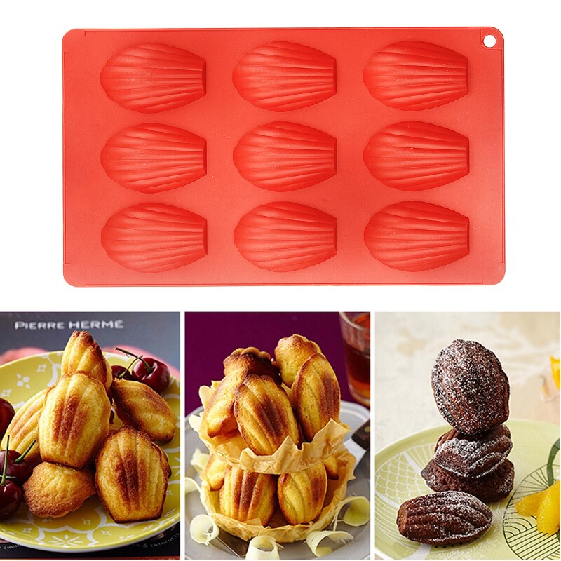 9 Cavities Madeleine Silicone Cake Mold Shell Biscuits Cake Handmade Soap Moulds Ice Cube Tray Nonstick Silicone Bakeware Mould