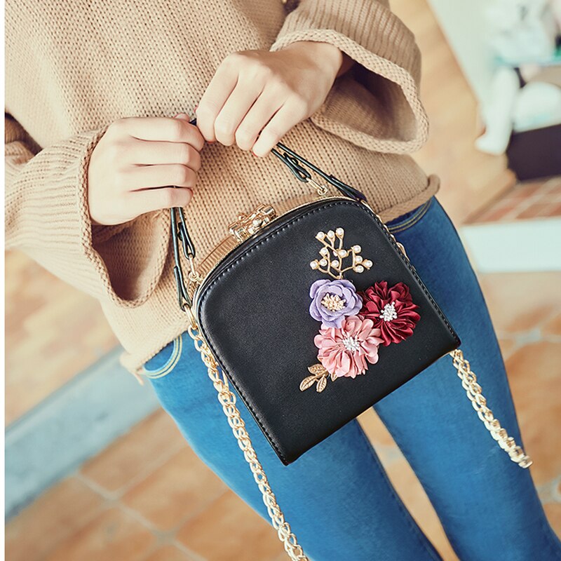 LYKANEFU Sacchetto Delle Donne con 3D Fiore Delle Donne Borse messaggero con Lunghi Casella catena di Metallo portafoto Borsa Catena Croce Corpo Della Borsa sacco a principale