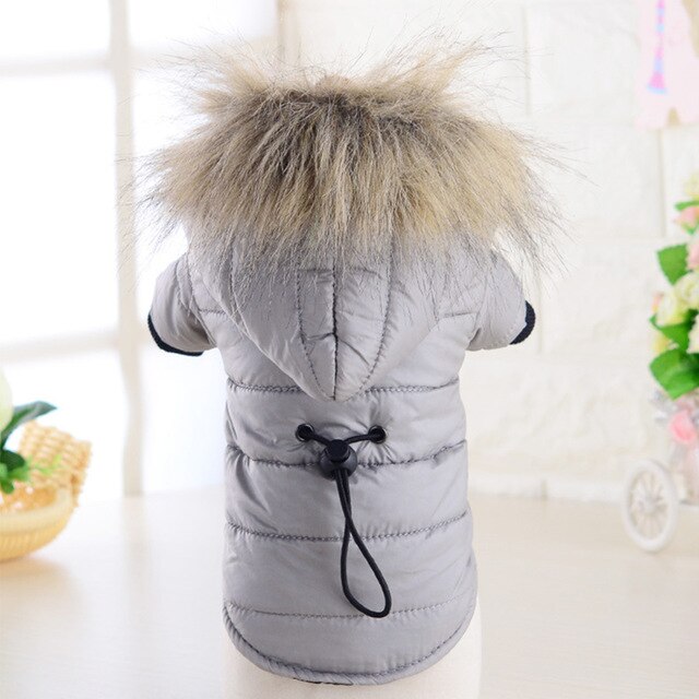 Middelgrote En Kleine Hooded Kleding Zachte Bont Kap Puppy Clothingwinter Warme Hond Jas Down Katoen Gewatteerde Jas: GRAY / L