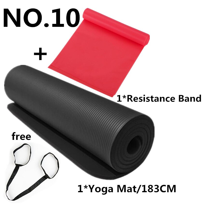 10 millimetri NBR Zerbino Con La Fascia di Resistenza di Forma Fisica di Yoga Pilates Zerbino 183X61cm Non-slip Pad di Spessore Per Palestra All'aperto esercizio di Fitness: Black 183cm