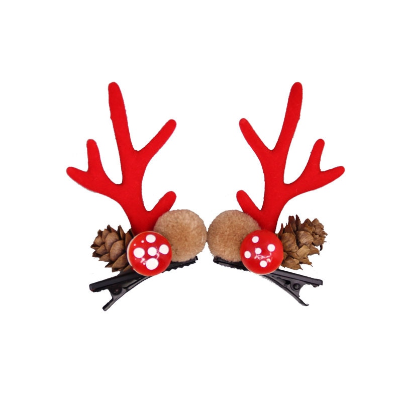 Christmas Cute Antler Hair Clips Festival Style Red Antler Headband Moose Mushroom Forest Nut Hair Accessories Hairpins