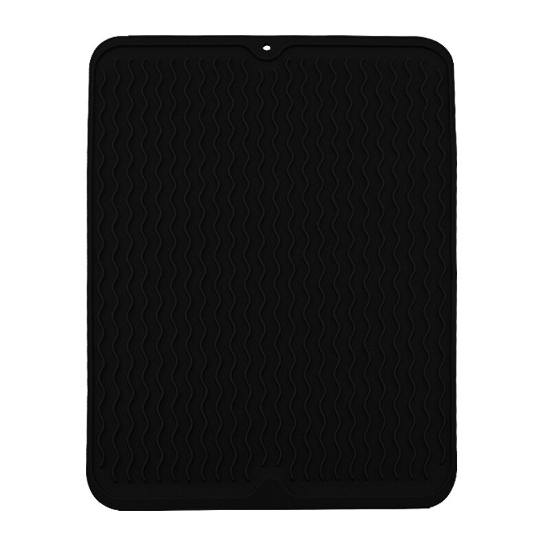 Esterillas plegables para secado de platos, manteles de desagüe de silicona, antideslizantes, con aislamiento térmico, almohadillas de goma suave para platos y vasos, para cocina y hogar: Black