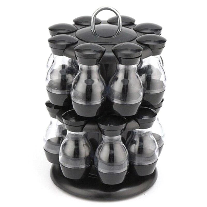 Roterende Cruet Kruiderij Kruiden Potten Set Voor Specerijen Peper Sprays Flessen Zout Shakers Houder Keuken Opslag Rack Organizer: B  16 Bottles