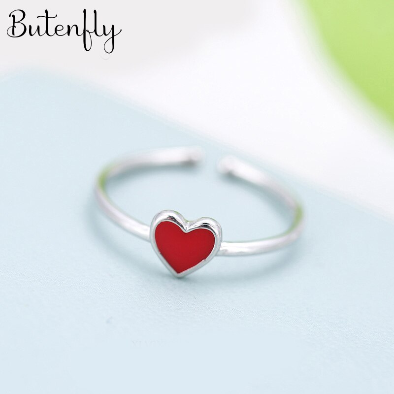 Trendy Zilveren Kleur Rood Liefde Hart Ringen Voor Vrouwen Bridal Wedding Engagement Sieraden Grote Opening Antieke Ringen