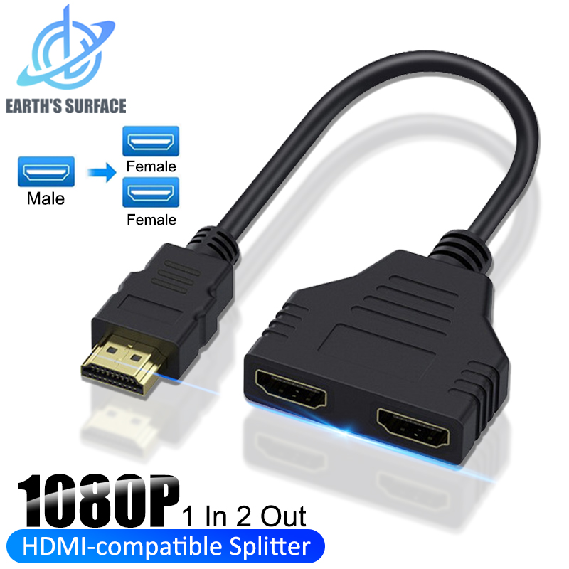 1 In 2 Out HDMI-compatible Splitter Cable 1080P 2 Dual Port Hdmi-Compatible Cable Y Splitter Adapter for Laptop Monitor TV Box: Default Title