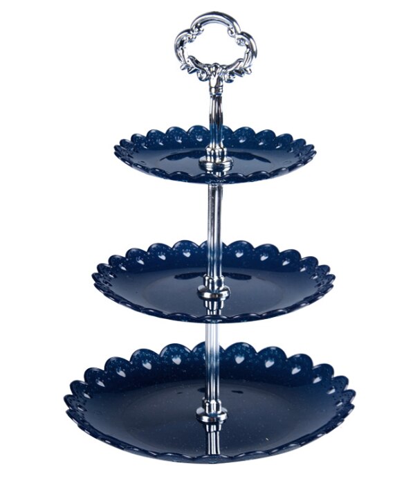 3 Tier Plastic Fruit Plate Cake Stand Birthday Party Decor Afternoon Tea Wedding Plates Tableware Dessert Vegetable Storage Rack: Blue