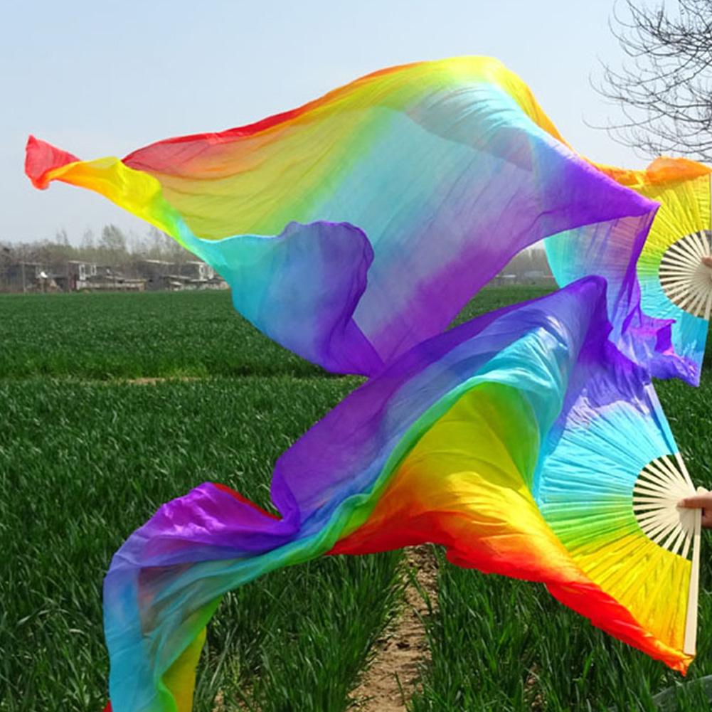 Abanico de danza del vientre para mujer, 150cm, Color degradado, práctica de bailarina, abanicos largos de seda de imitación, accesorios de baile, 1 ud.