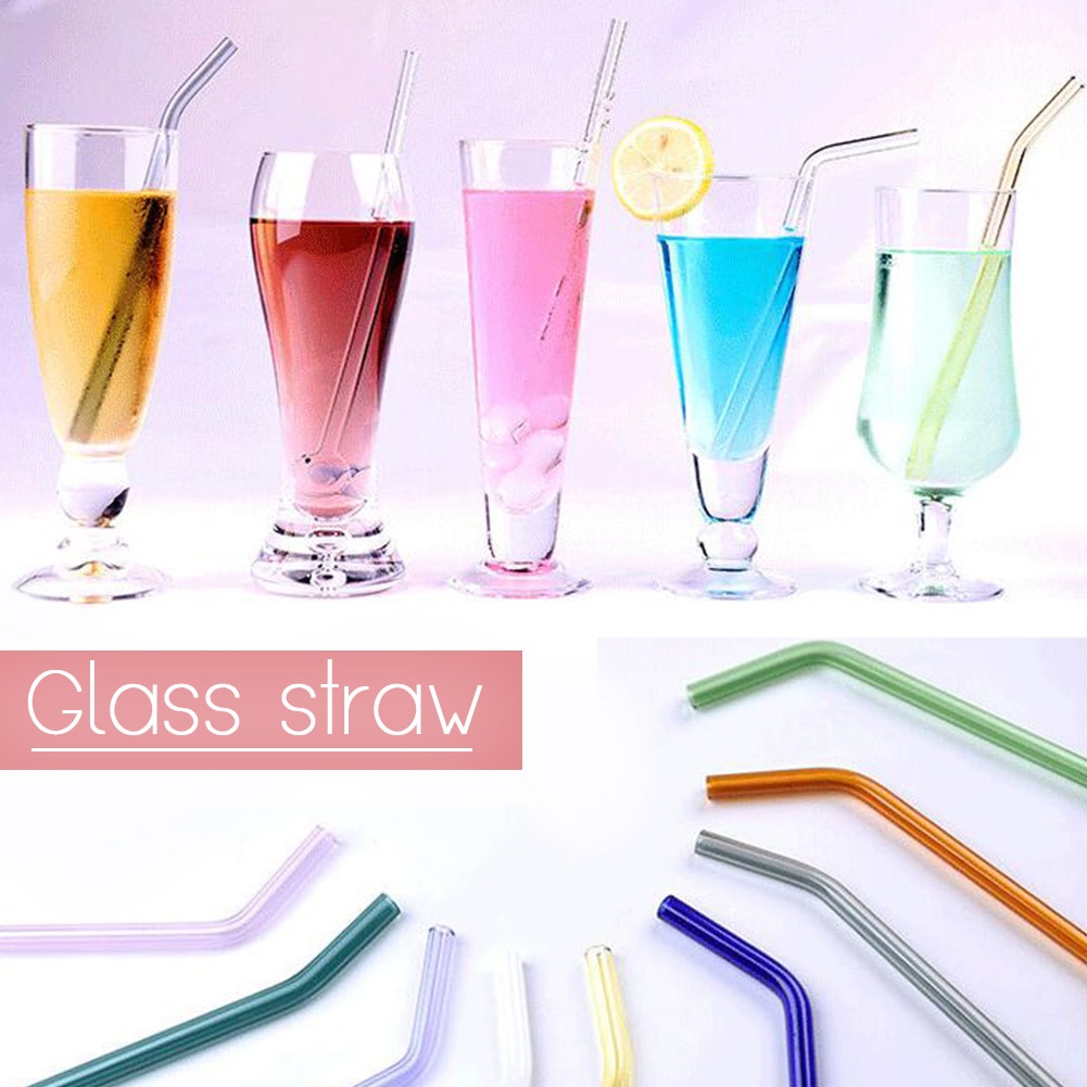 Reusable Glass Straws Colorful Clear Drinking Straws Wedding Birthday Party Drinking Straw Straight Bent Shape Portable Straws
