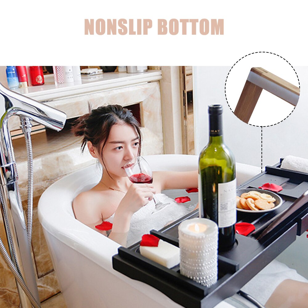 Extendable Bamboo Bathtub Tray Nonslip Bath Tray Spa Bathtub Book Wine Tablet Holder Reading Rack Bathtub Bathroom