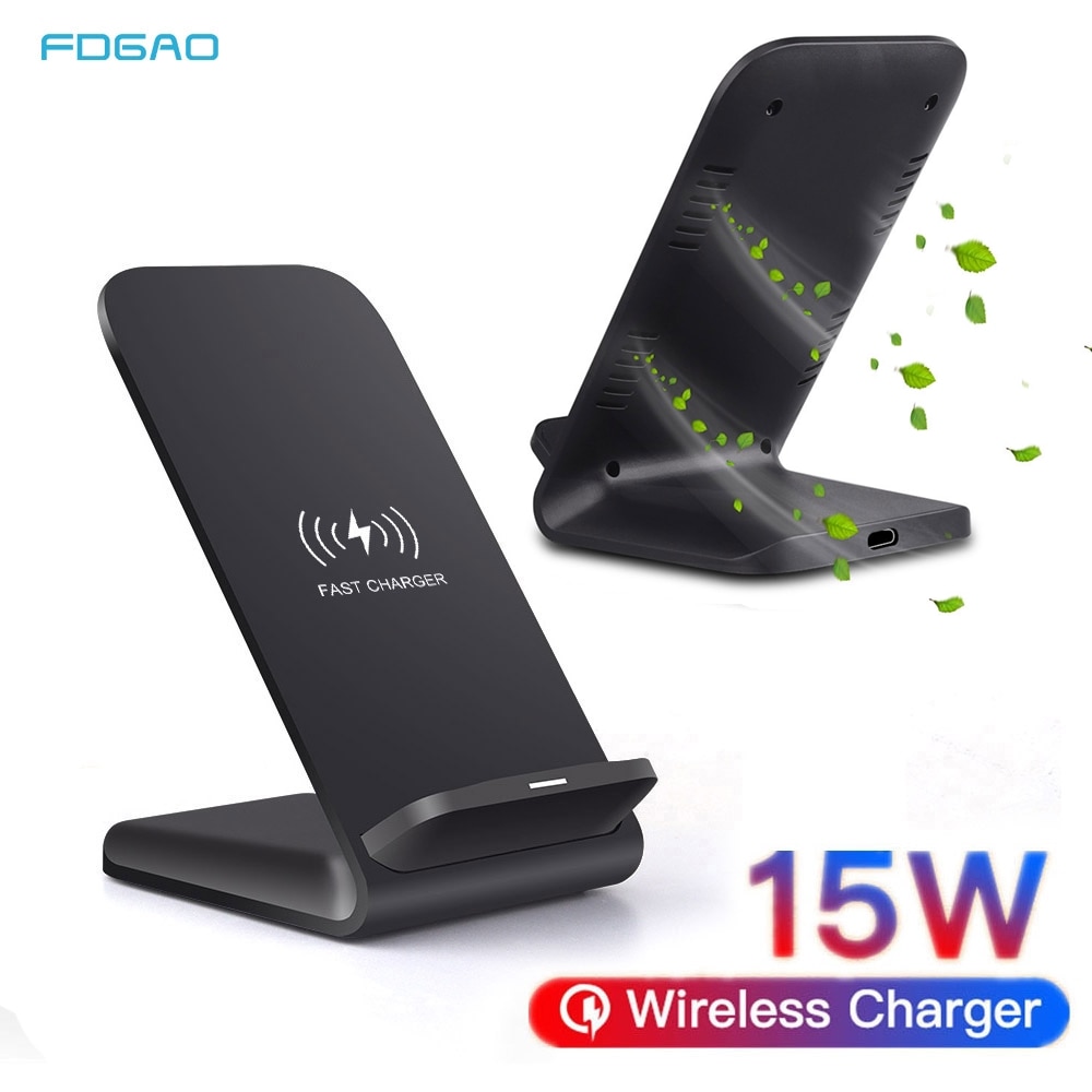 FDGAO 15W Qi Wireless Charger Stand Type C USB for iPhone SE 2 11 X XS 8 XR Samsung S20 S10 S9 Phone Fast Charging Dock Station