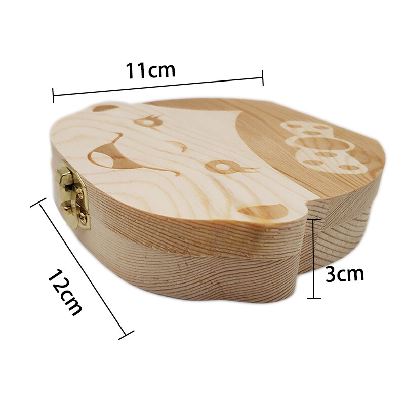 Wooden Baby Kids Tooth Storage Box English Milk Teeth Umbilical Lanugo Organizer Keepsakes Save