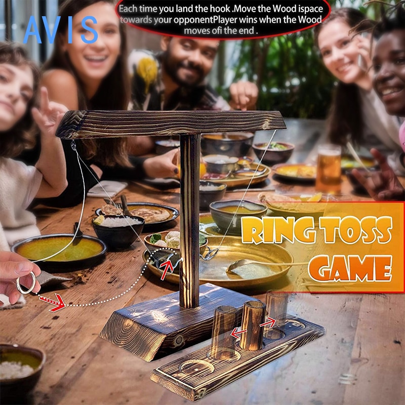 Gioco Ring Toss gioco interattivo di lancio in legno Casual stile industriale Bar famiglia Desktop anello da lancio gioco Hook and Loop Ring
