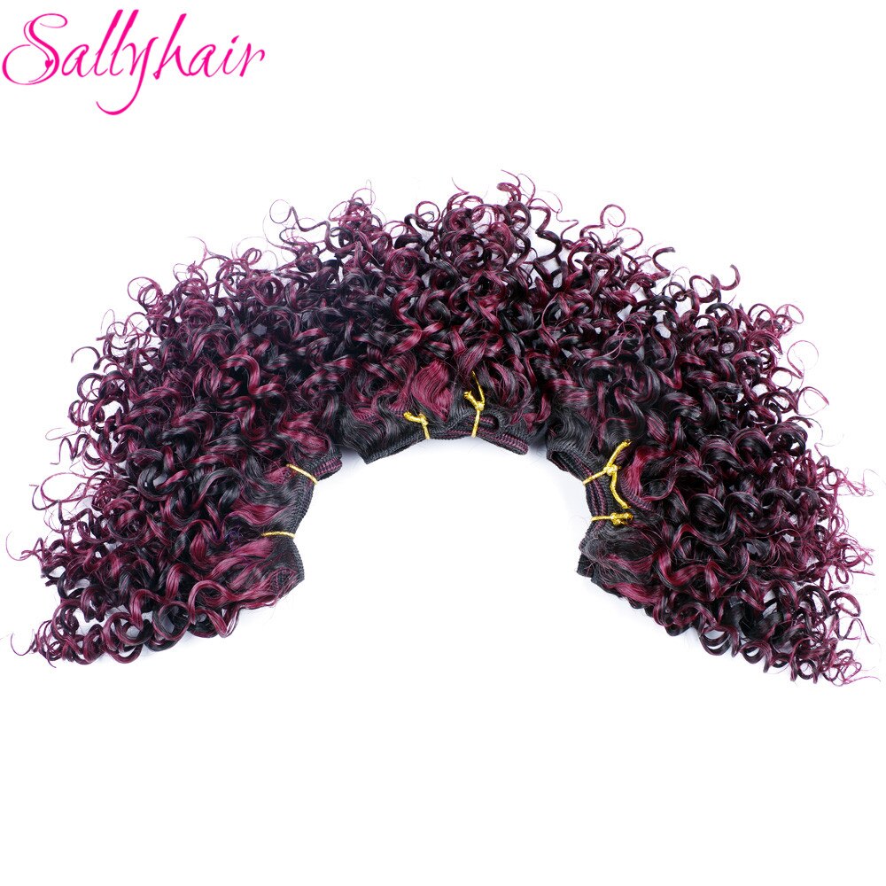 Sallyhair color degradado Afro Kinky crochet Pelo Rizado tejido negro mezclado Borgoña extensiones de pelo sintético 3 pc/lot Weavings de pelo