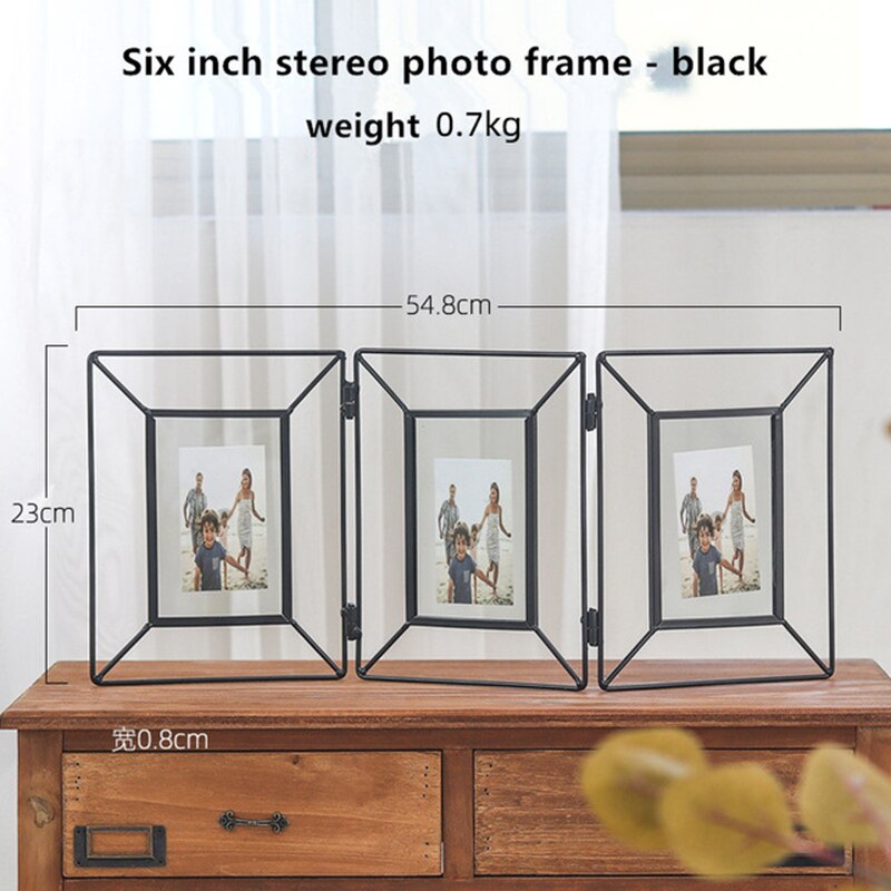 Cadre Photo géométrique en fer forgé, accessoires décoratifs créatifs pour la maison: 6 inch folding black