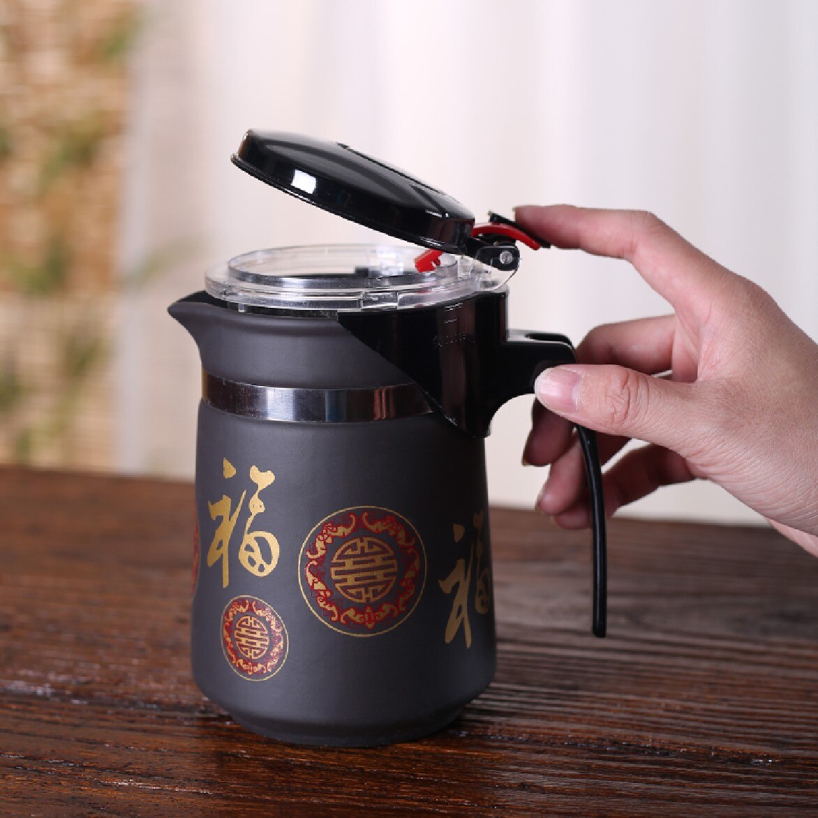 Bule de chá de argila roxa elegante copo bule resistente ao calor filtro bule escritório conjunto chá doméstico artesanal resistente a altas temperaturas