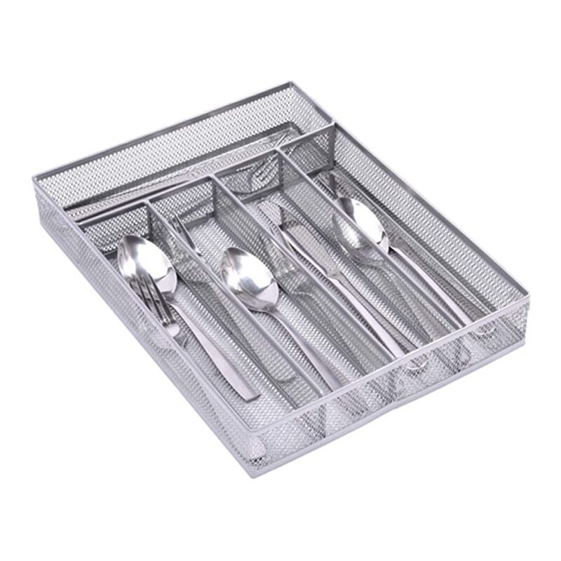 Cutlery Tray Organiser,Utensil Drawer Storage Organizer,Metal Mesh Organiser Tray with Anti-Slip Feet