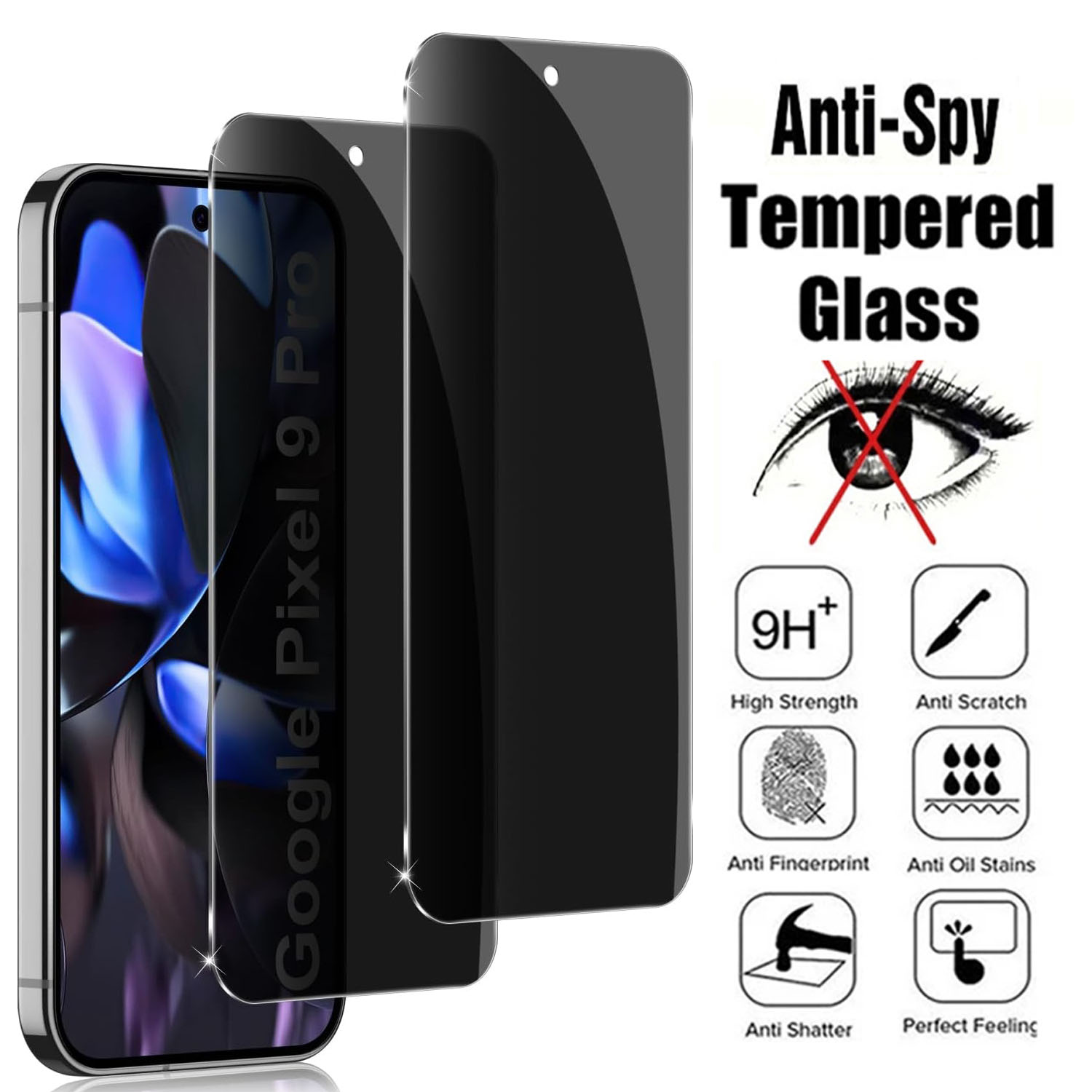 2Pcs Anti Spy Tempered Glass For Google Pixel 9/ Pixel 9 Pro Screen Protector Privacy Glass Film