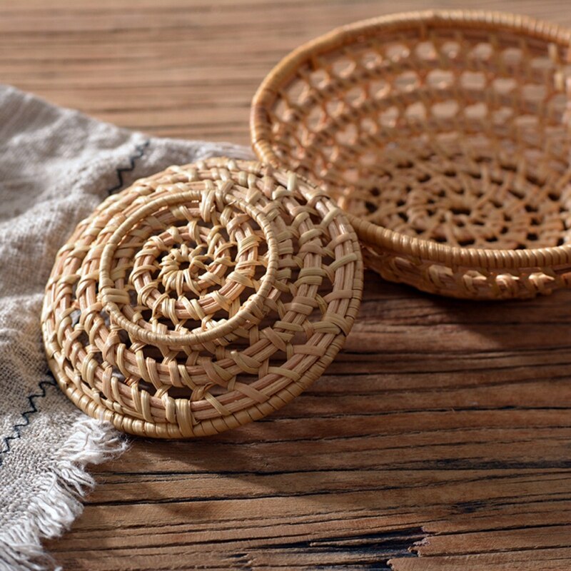 Rattan Lagerung Tray Runde Korb Hand-Woven Tablett Weidenkorb Brot Obst Lebensmittel Frühstück Display