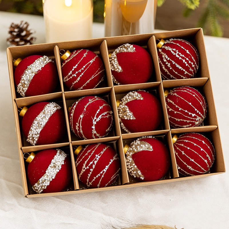 Weihnachtsbaum, rot Dekorationen, Beflockung, Weihnachtsbaumspitze, Stern, Schleife, Blume, Burgunderrot, Pailletten, Weihnachtskugeln, Neujahrsparty-Dekorationen: dunkel khaki