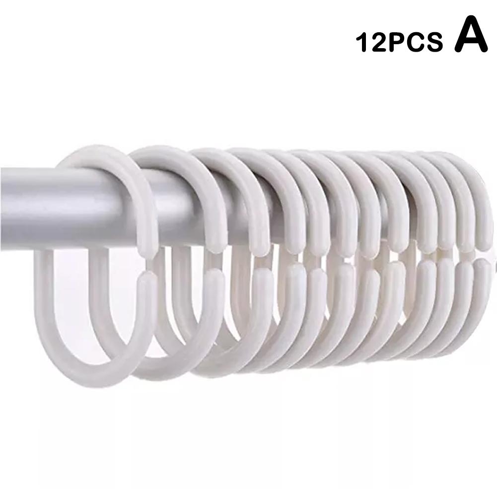 12 Stuks Plastic C Type Douchegordijn Haak Hanger Bad Laken Lus Clip Glijden Handige Vervanging Badkameraccessoires: WHITE