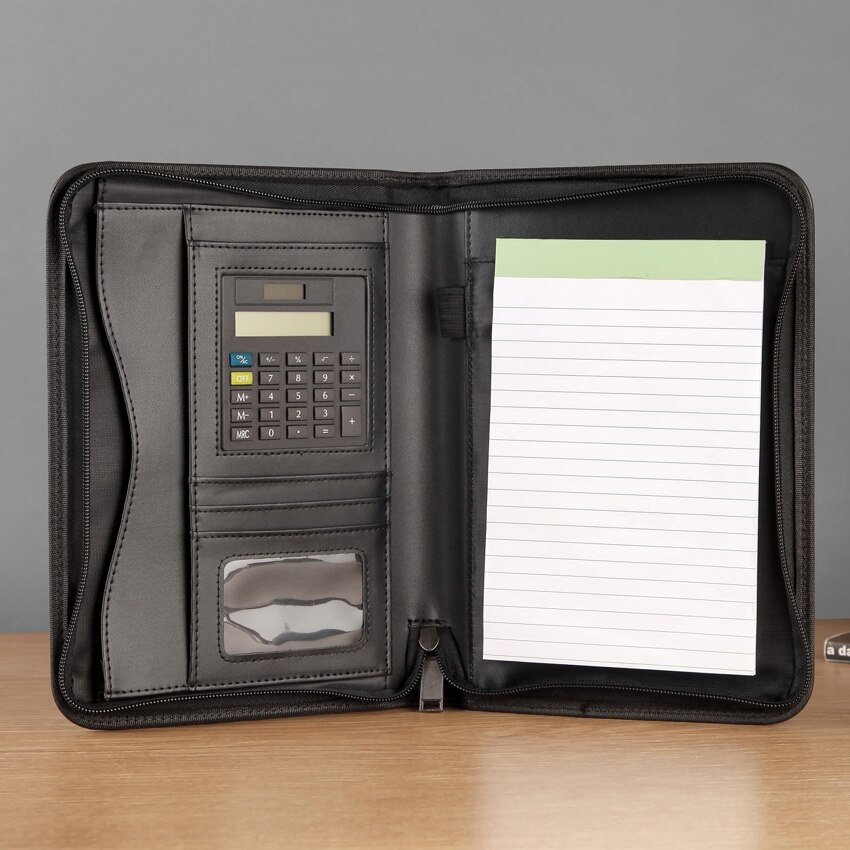 Affärsdokumentpåse kort fodral  a5 padfolio filmapp med blixtlås anteckningsblock skrivplatta ficka för dokument ipad kalkylator