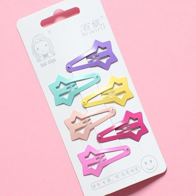 6PCS/LOT Candy Color Hairpins Girly Pink Love Heart Star Baby Girls Headwear Women Children Hair Accessories Hair Clips For