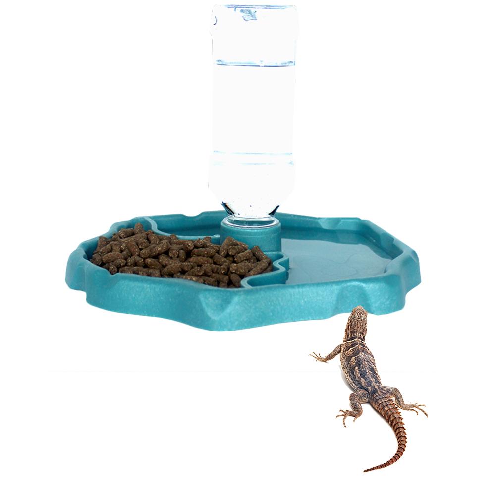 2- i -1 drikkevand foderskål med vandflaske automatisk vandbassin lysende krybdyr kæledyrslegetøj, der undviger hulklatringskasse: Blå