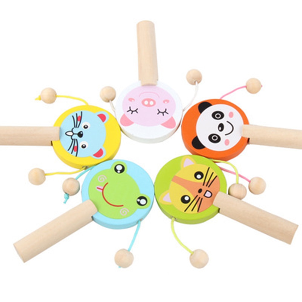 FrüHenne schule freundlicher holz welle trommel Traditionelle holz spielzeug holz welle trommel trommel glocken Baby musik spielzeug