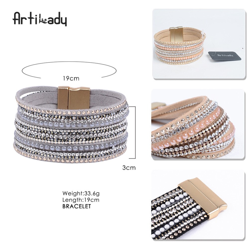 Artilady leder armreifen mit kristall luxus armreifen magnet armband frauen schmuck